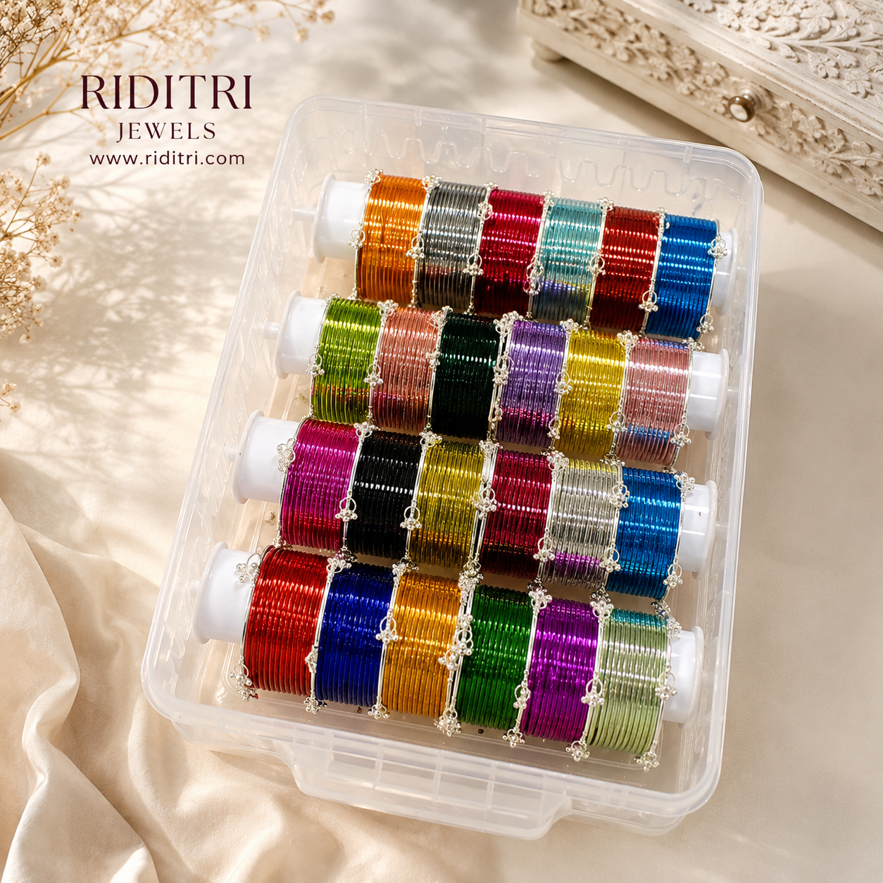 Glossy Metal with Kashmiri Ghungroo Bangles Box
