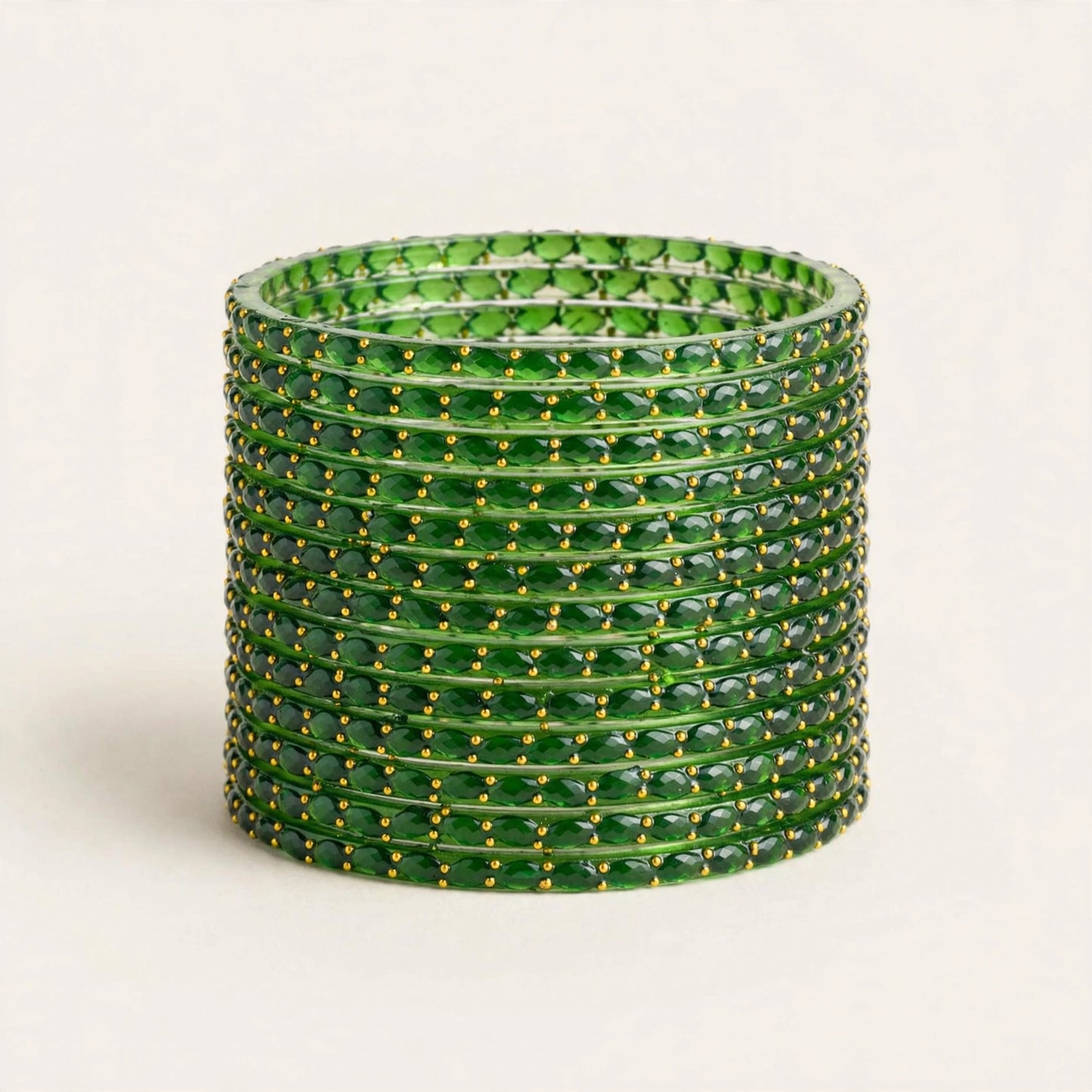 Viral Raindrop Green Glass Bangles- 2 dozen