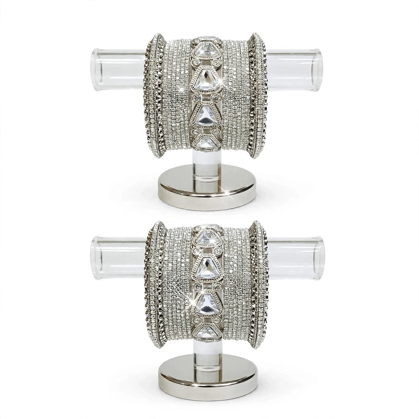AD Kundan Silver Stone Bangles Set