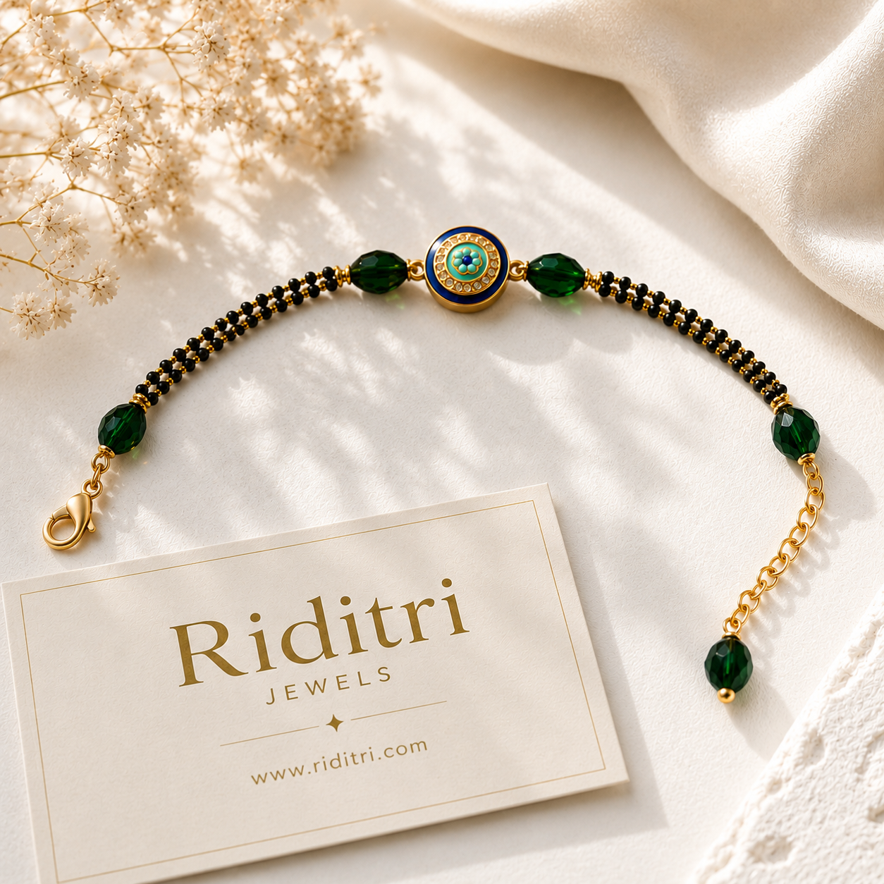 Adjustable Mangalsutra Bracelet-Dark Green