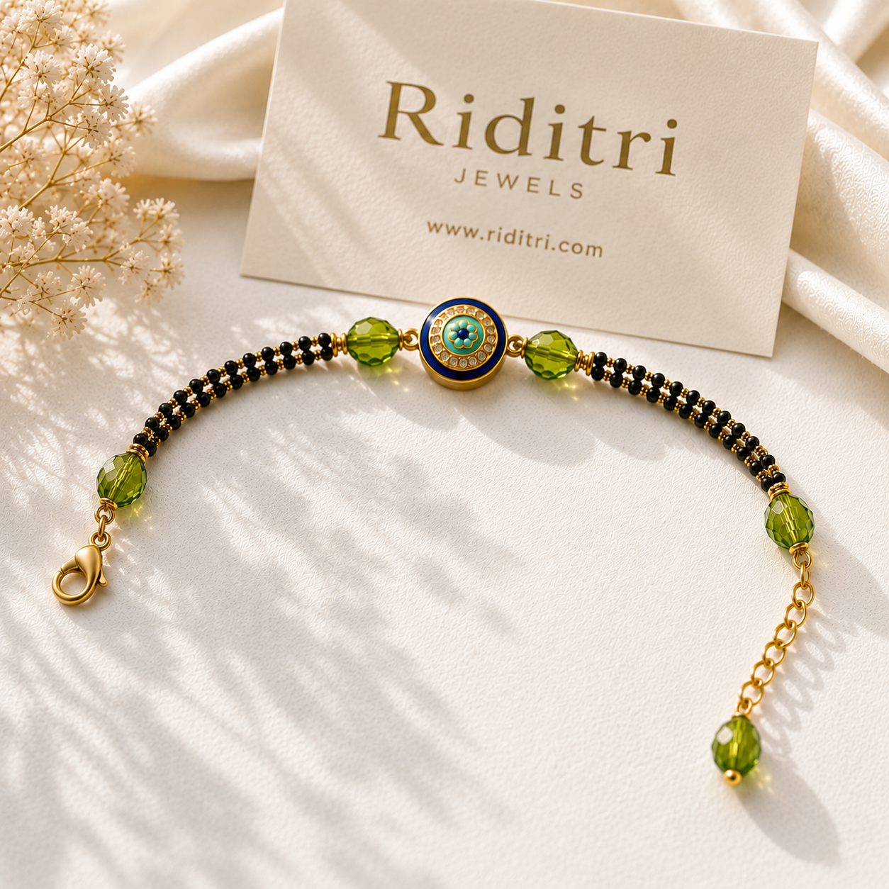 Adjustable Mangalsutra Bracelet-Light Green
