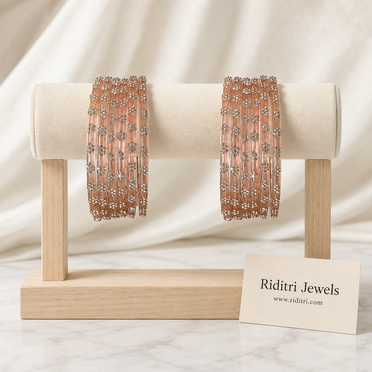 Flower Design Glass Bangles-Peach