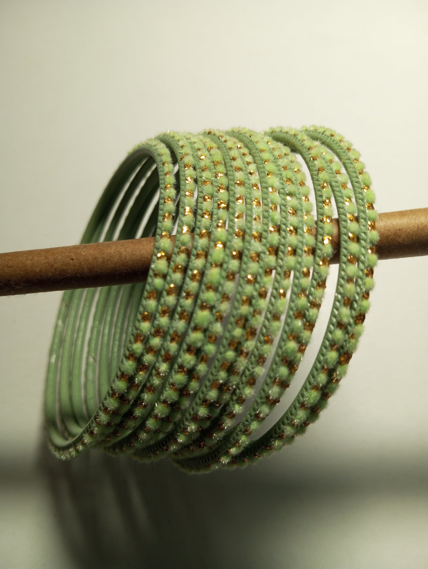Velvet Golden Dot Bangles- Mint Green