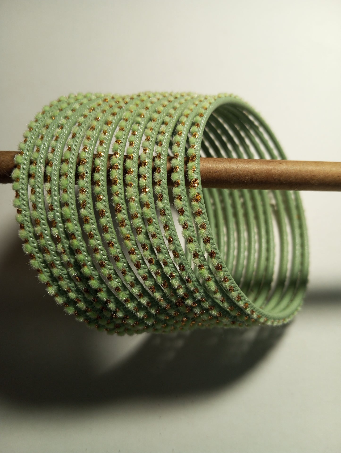 Velvet Golden Dot Bangles- Mint Green