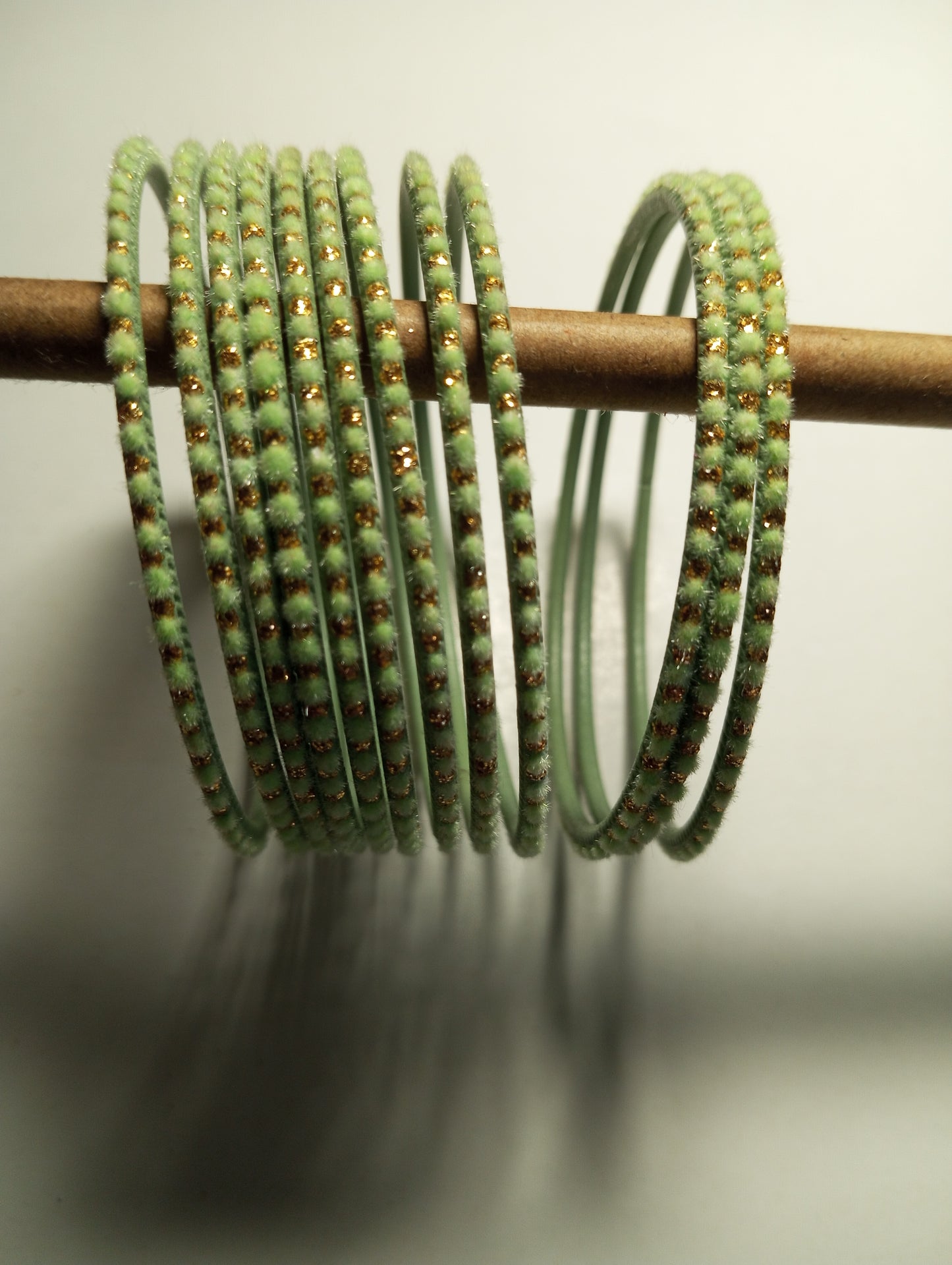 Velvet Golden Dot Bangles- Mint Green