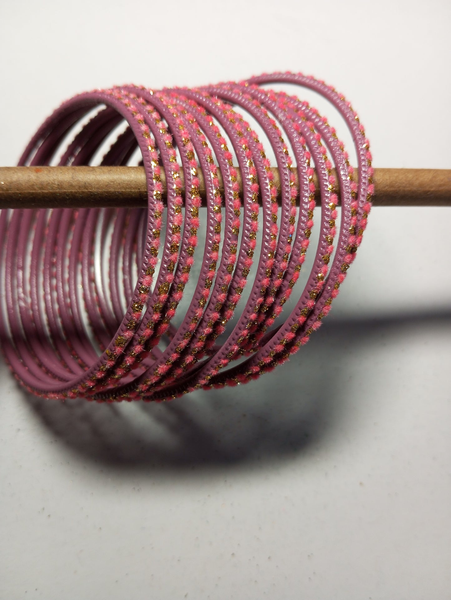 Velvet Golden Dot Bangles- Mauve