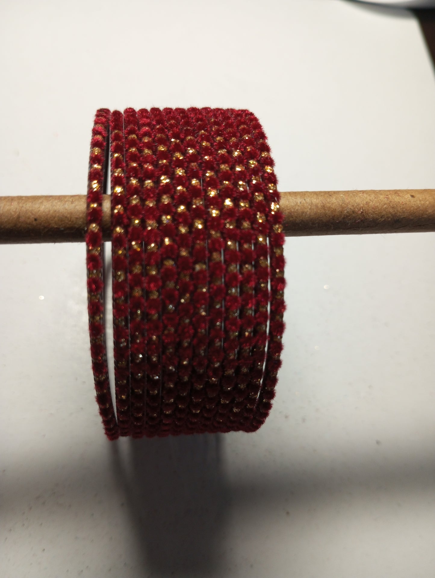 Velvet Golden Dot Bangles- Dark Red