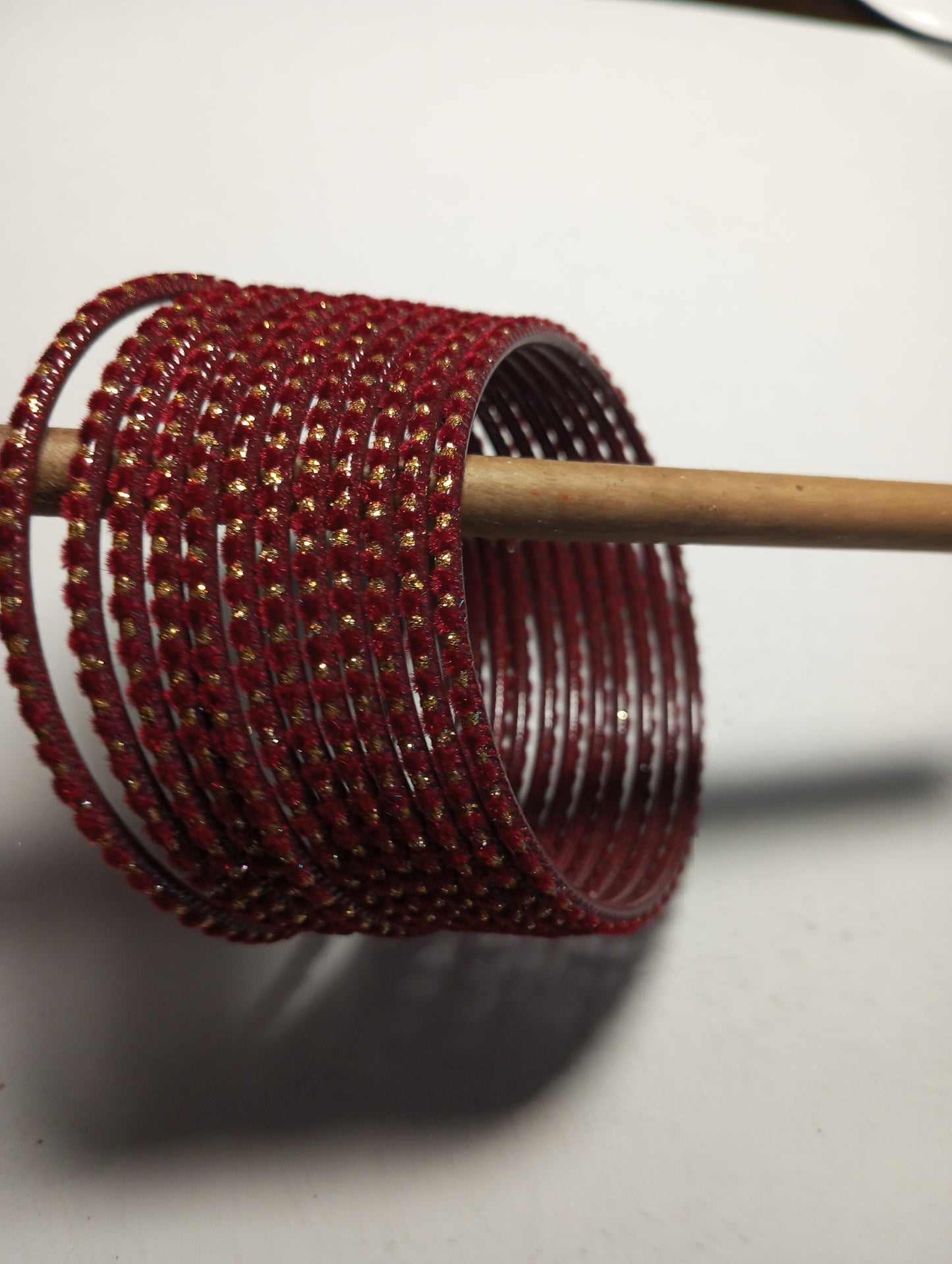 Velvet Golden Dot Bangles- Dark Red