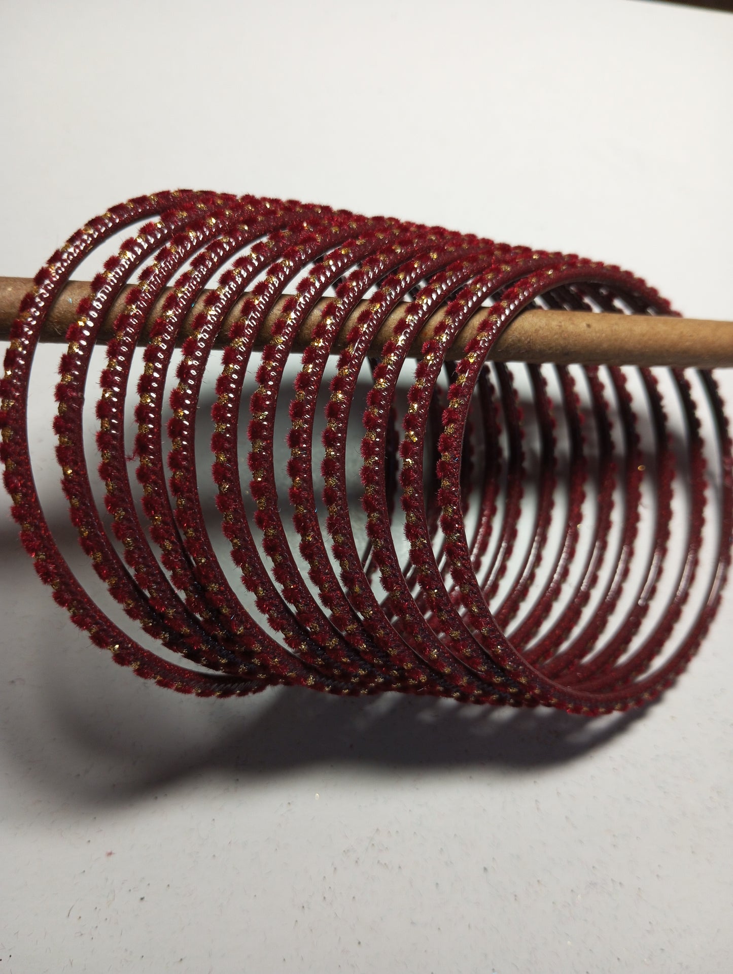 Velvet Golden Dot Bangles- Dark Red