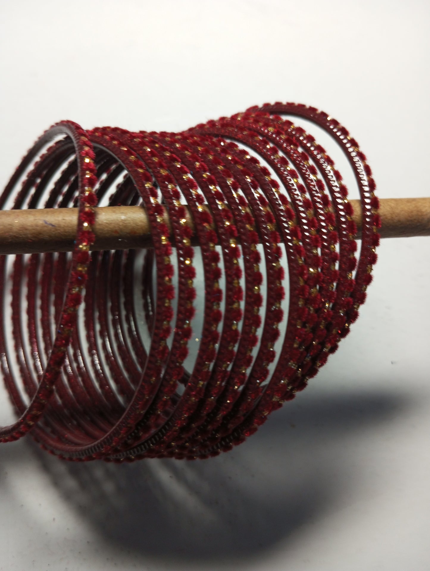 Velvet Golden Dot Bangles- Dark Red