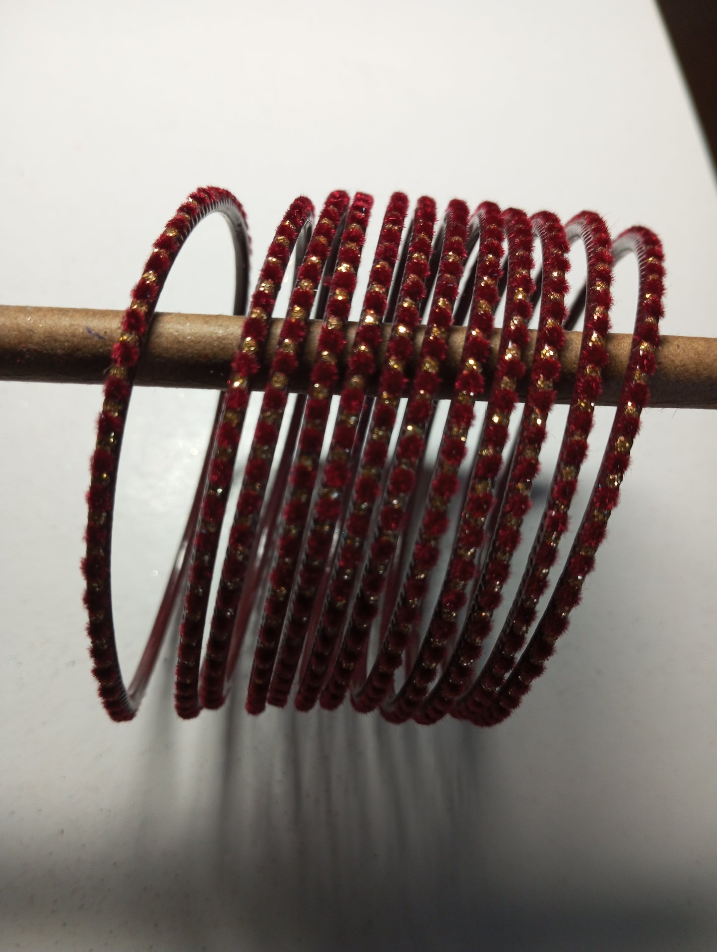 Velvet Golden Dot Bangles- Dark Red