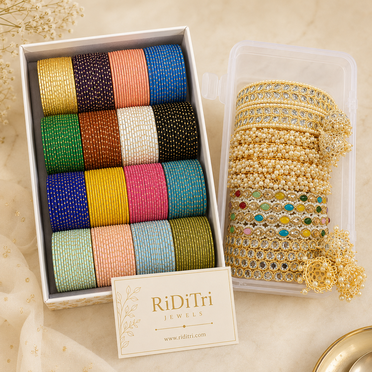 Royal Matte Golden Dot Metal Bangles Combo Box
