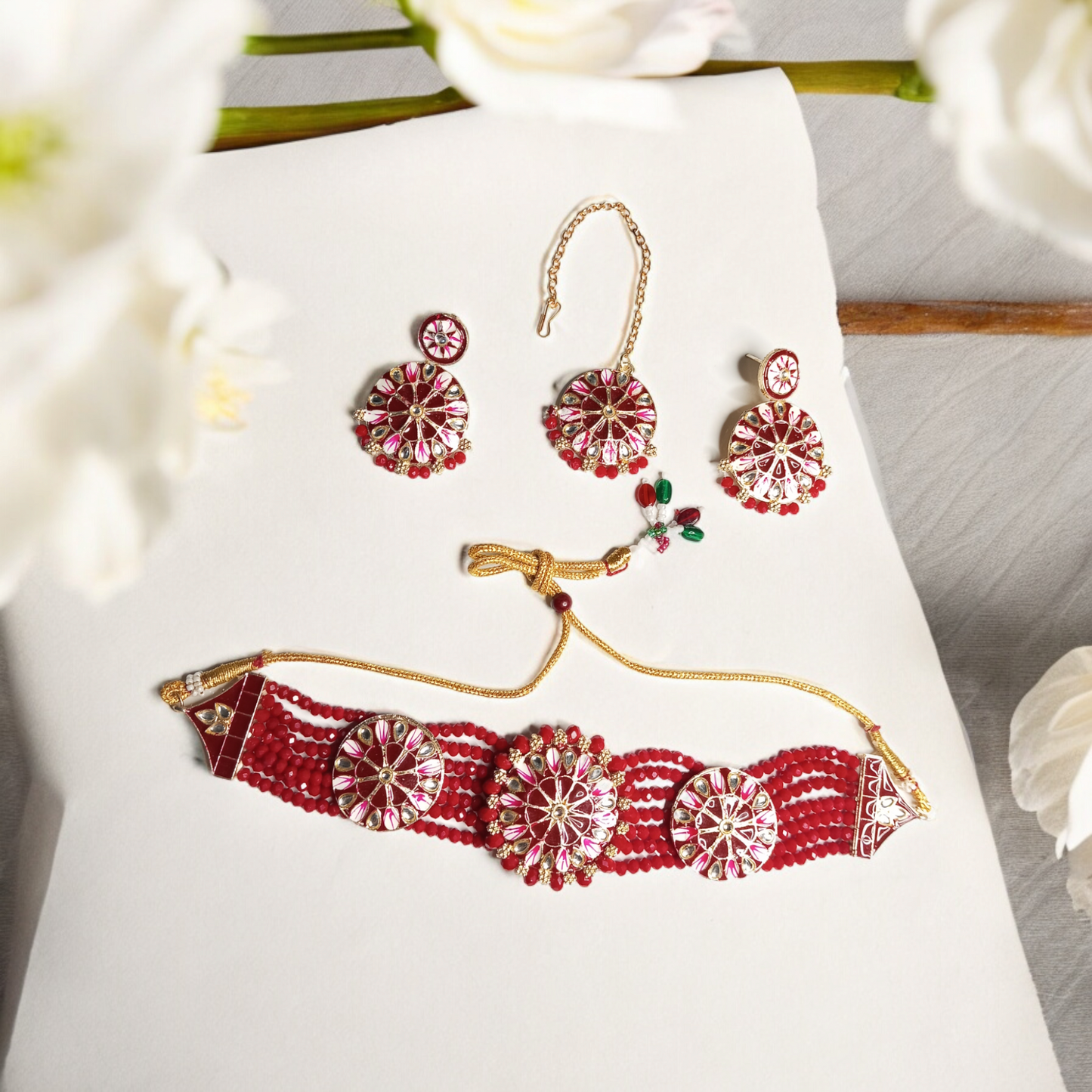 Aavya Maroon Choker Necklace Set