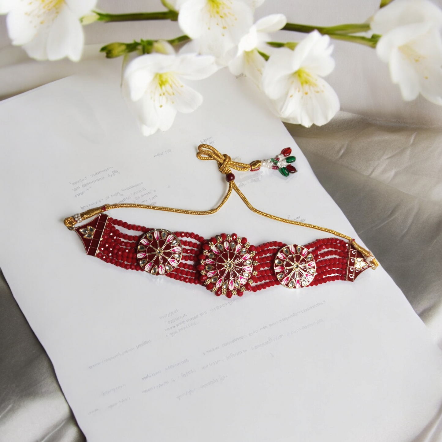 Aavya Maroon Choker Necklace Set