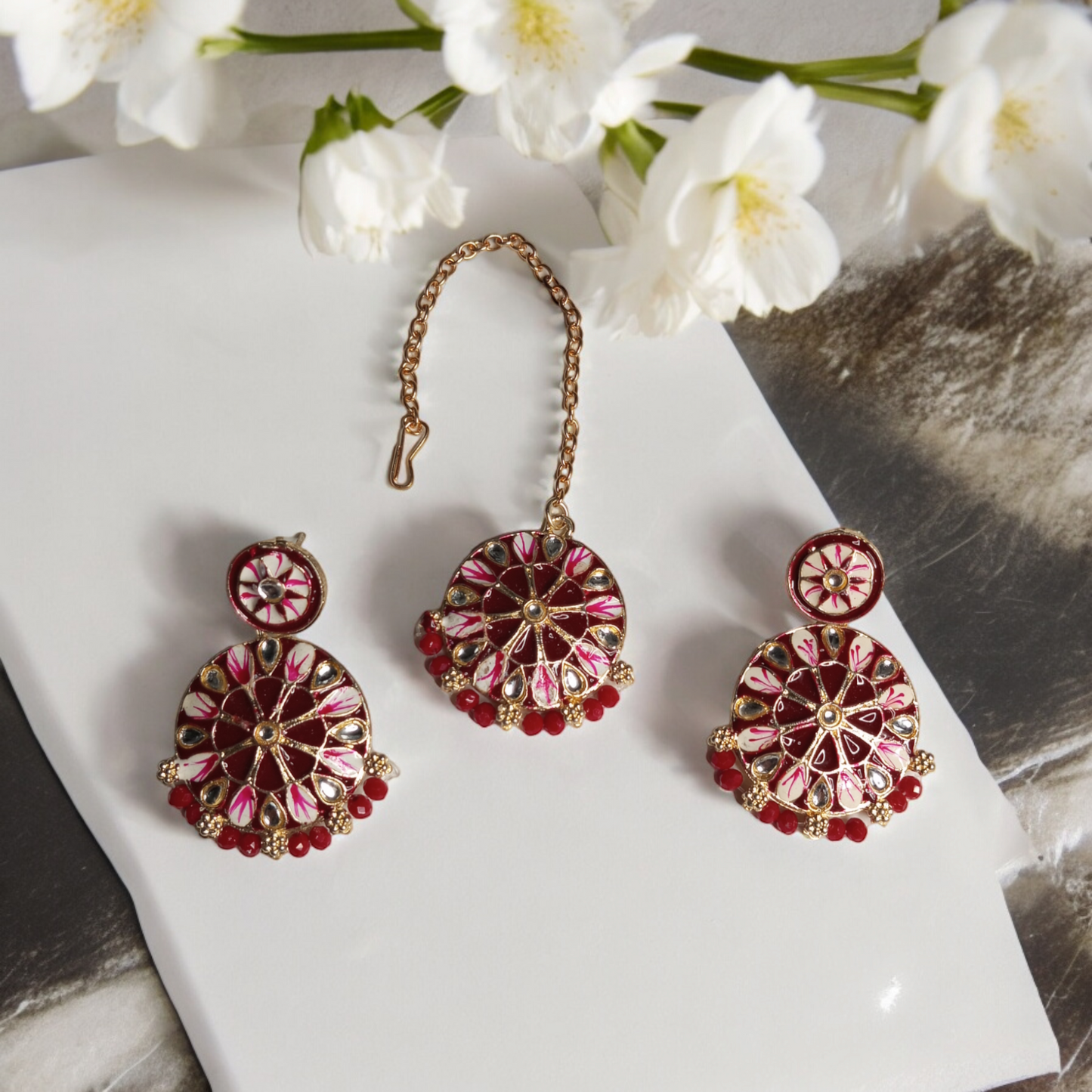 Aavya Maroon Choker Necklace Set