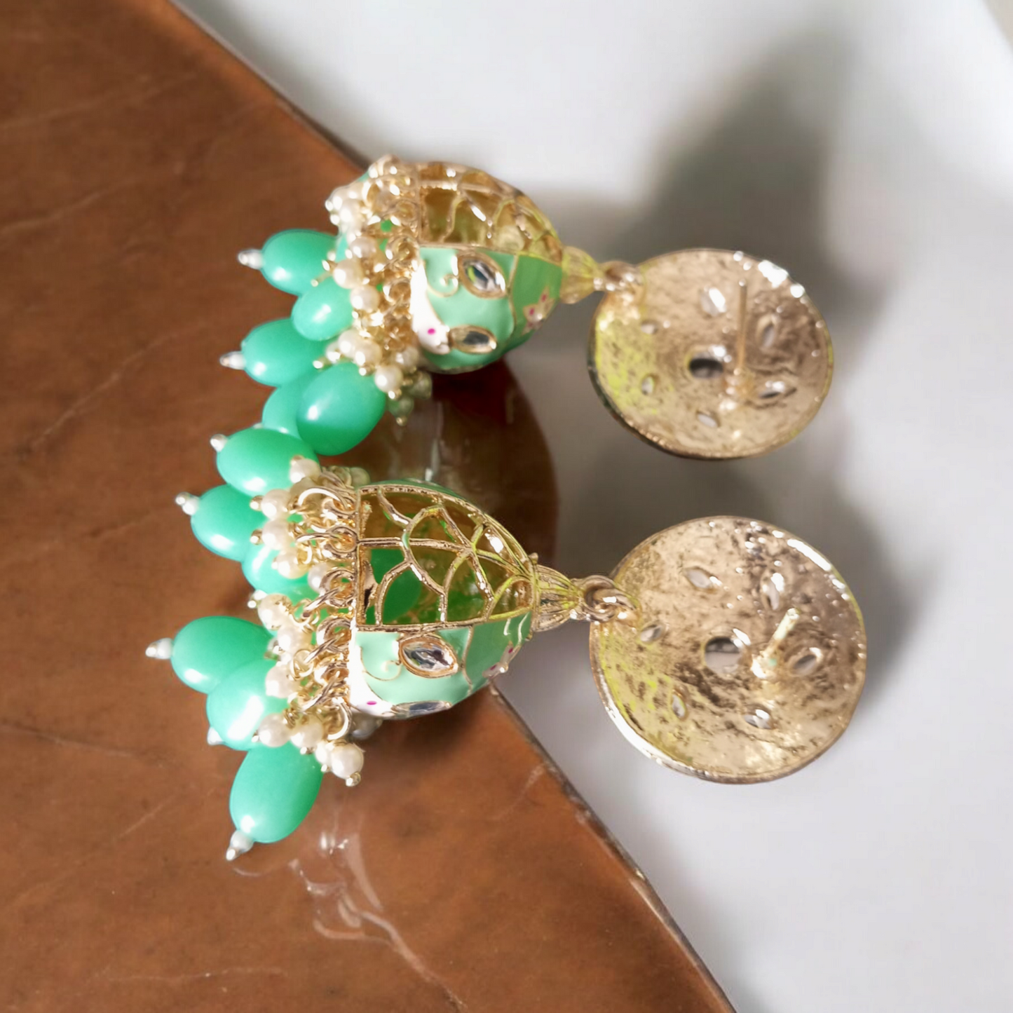 Hrisha Mint Green Jhumka Earrings