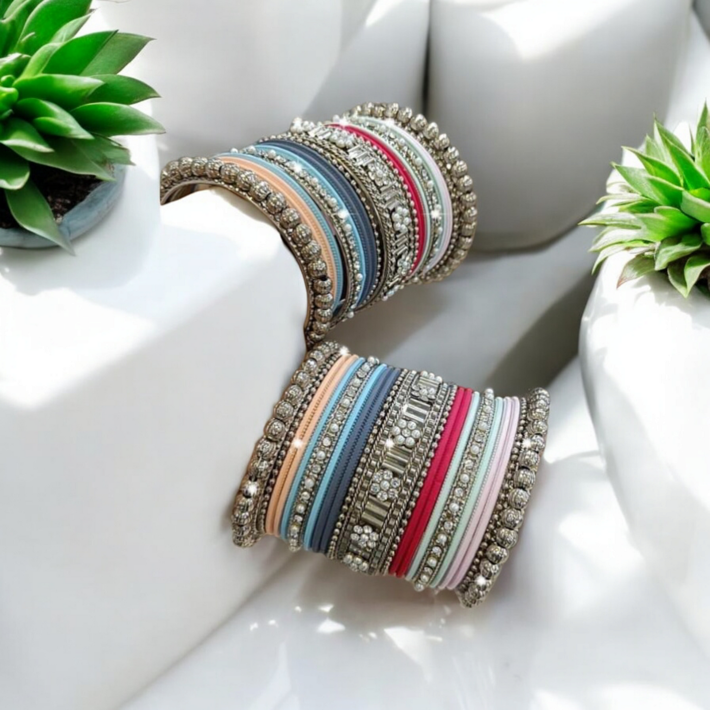 Multicolor Silver Bangles Set
