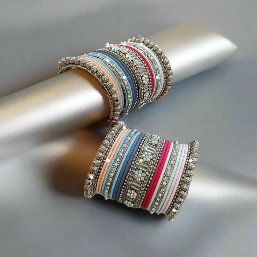 Multicolor Silver Bangles Set