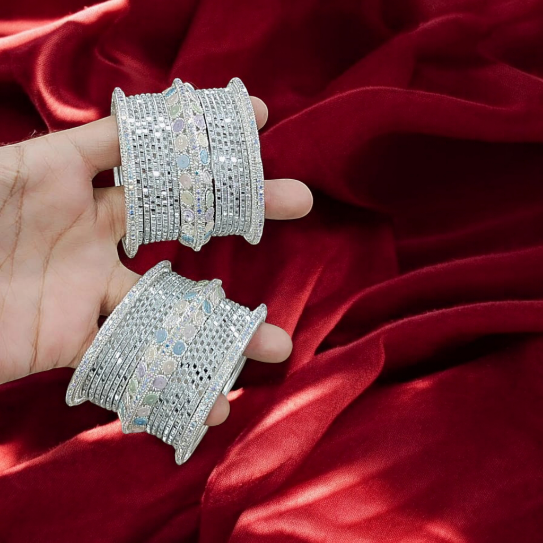 Vantasi Glittery Silver Bangles Set