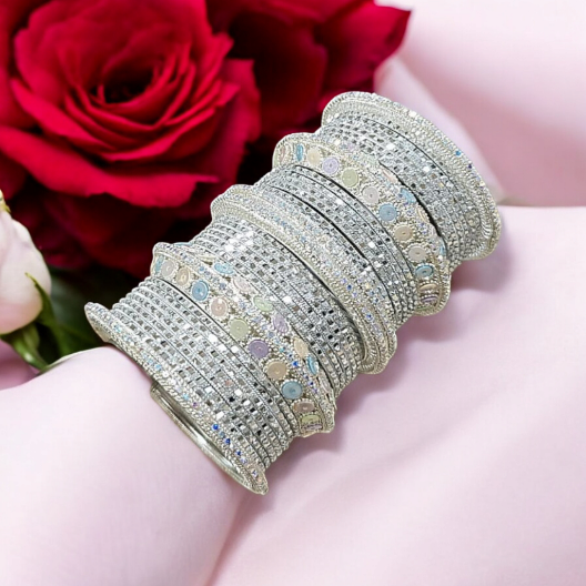 Vantasi Glittery Silver Bangles Set