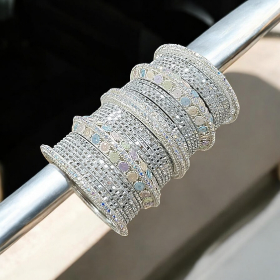 Vantasi Glittery Silver Bangles Set