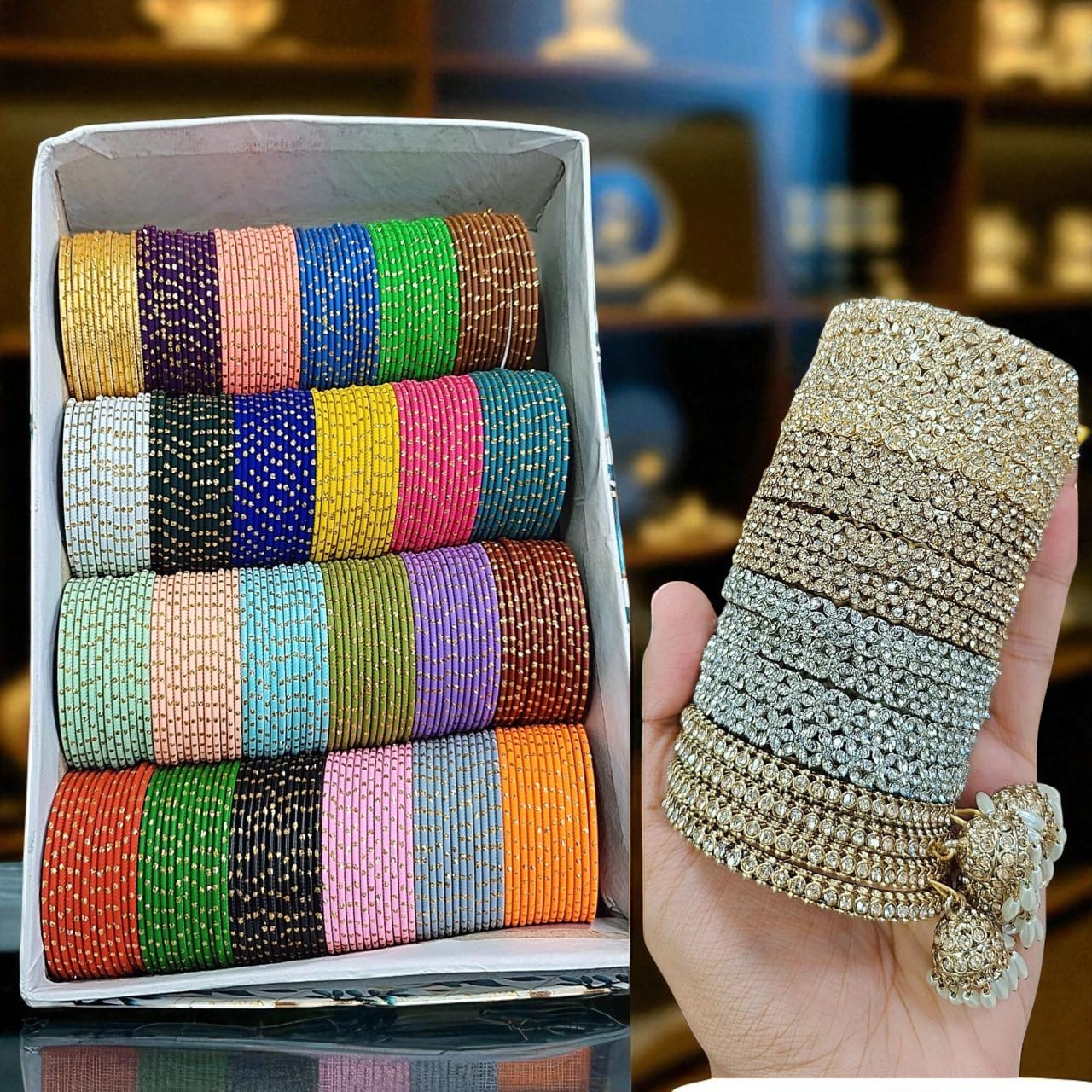 Saiyaara Matte Dot Metal Bangles Combo Box