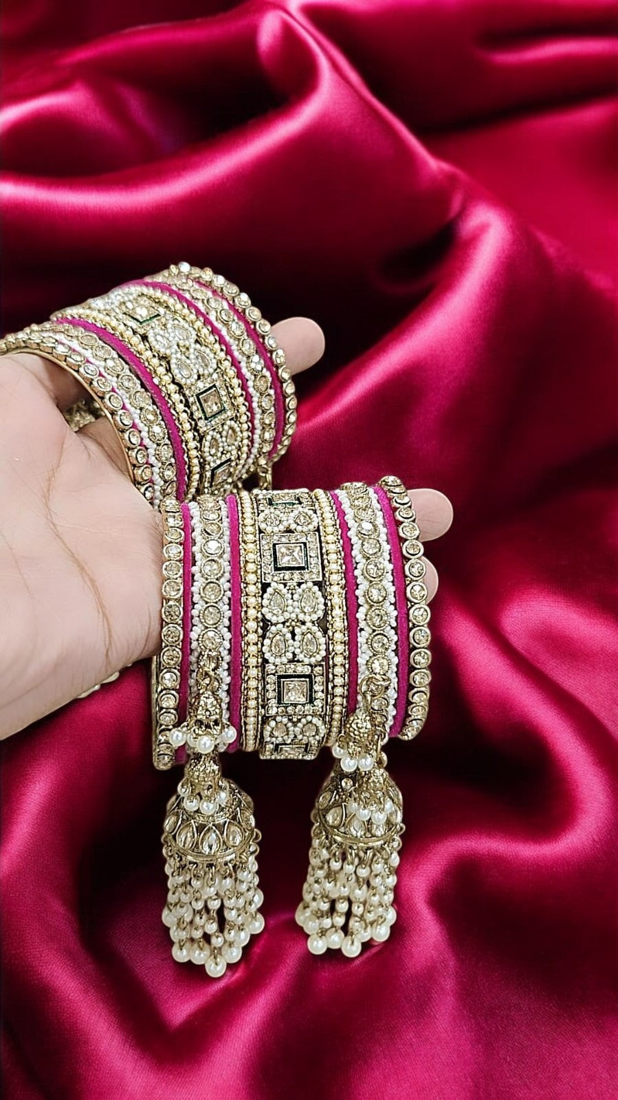 Kundan Bridal Stone Pink Bangles Set