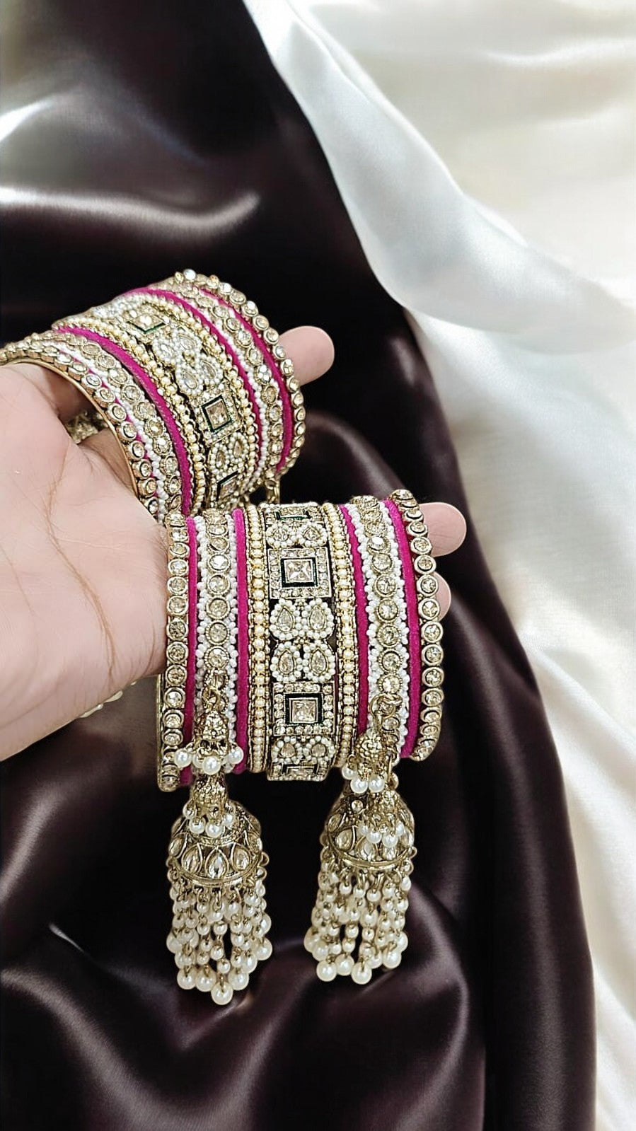 Kundan Bridal Stone Pink Bangles Set