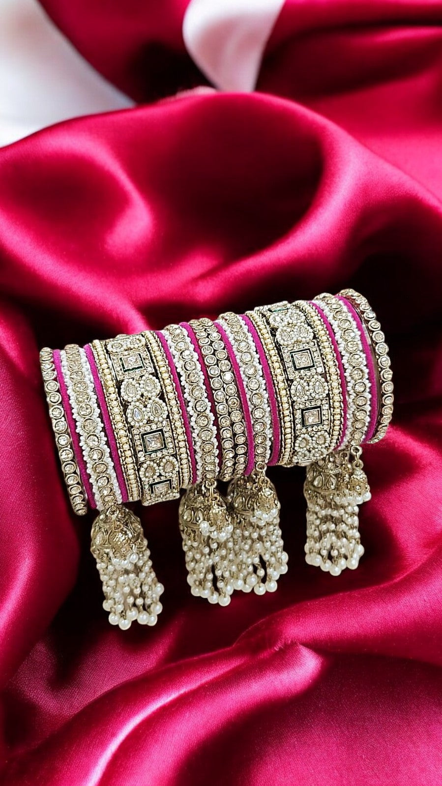 Kundan Bridal Stone Pink Bangles Set