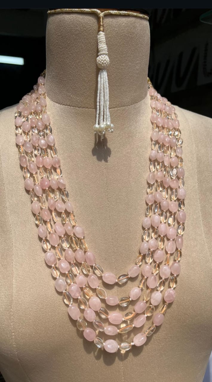 Natural Rose Quartz & Citrine Gemstone Necklace