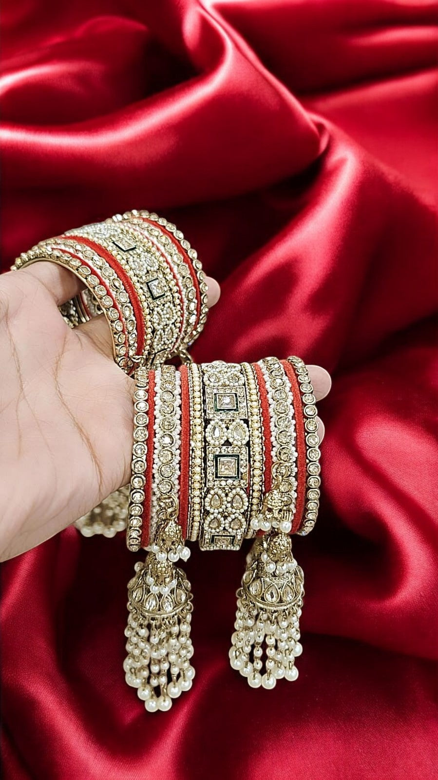 Kundan Bridal Stone Red Bangles Set