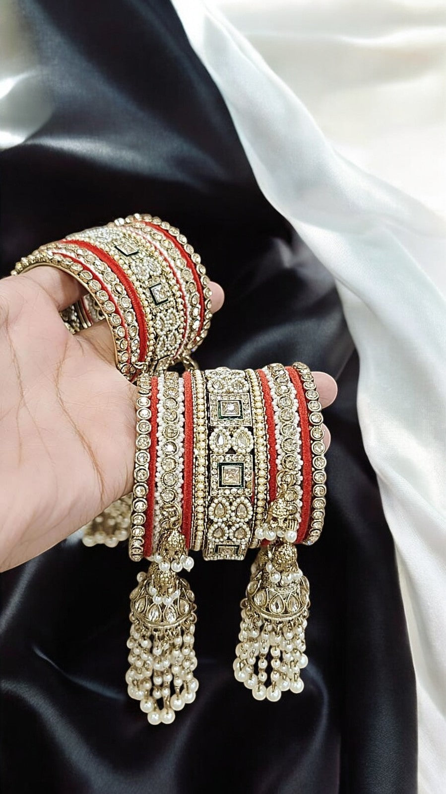 Kundan Bridal Stone Red Bangles Set
