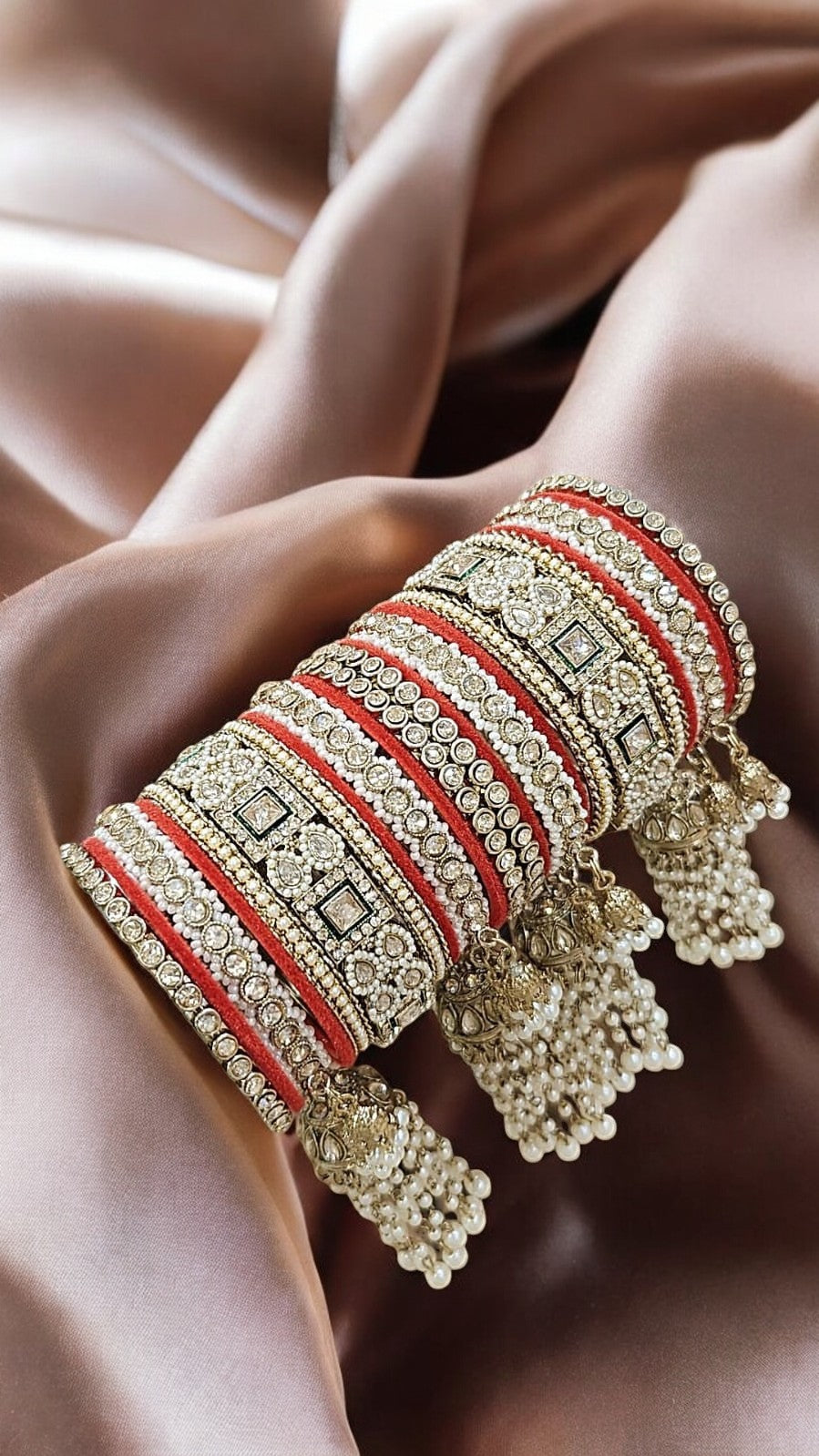 Kundan Bridal Stone Red Bangles Set