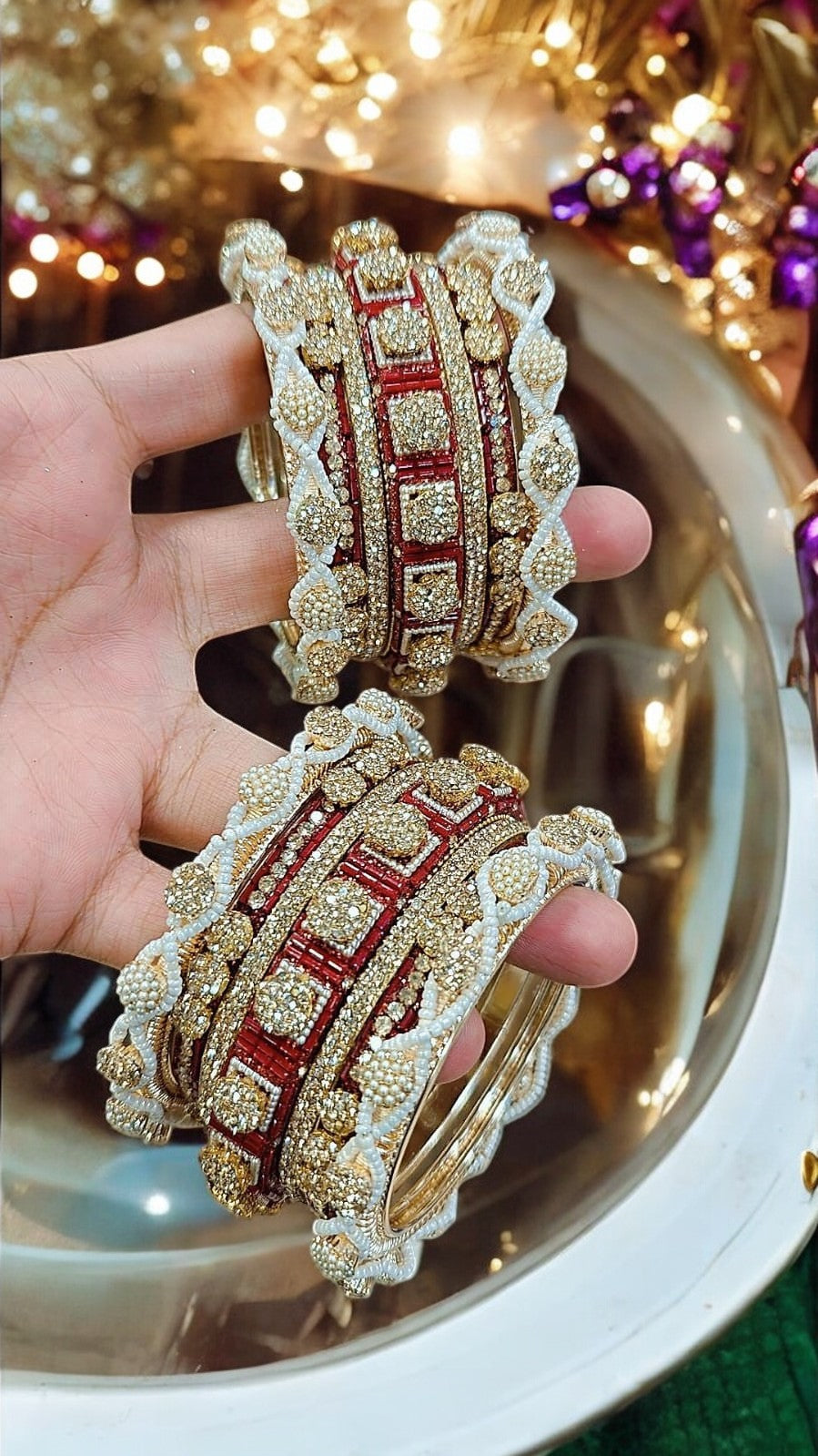 Stone Shadow Red Bangle Set