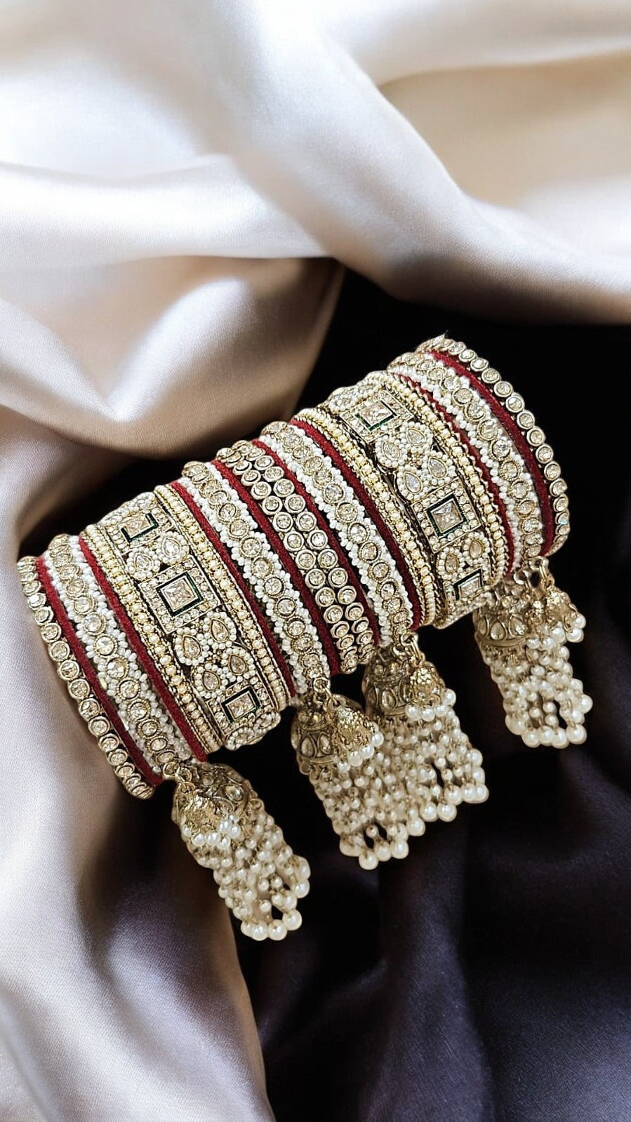 Kundan Bridal Stone Dark Red Bangles Set
