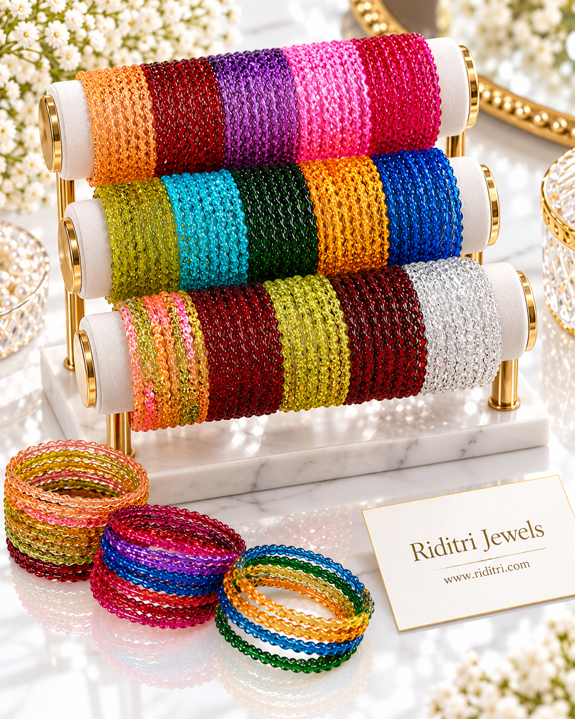 Viral Crystal Maggie Jelly Glass Bangles Box – 20 Colors