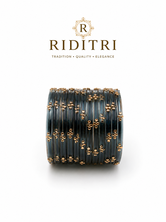 Raindrop Glass Bangles Sets-Dark Green (Kaai)