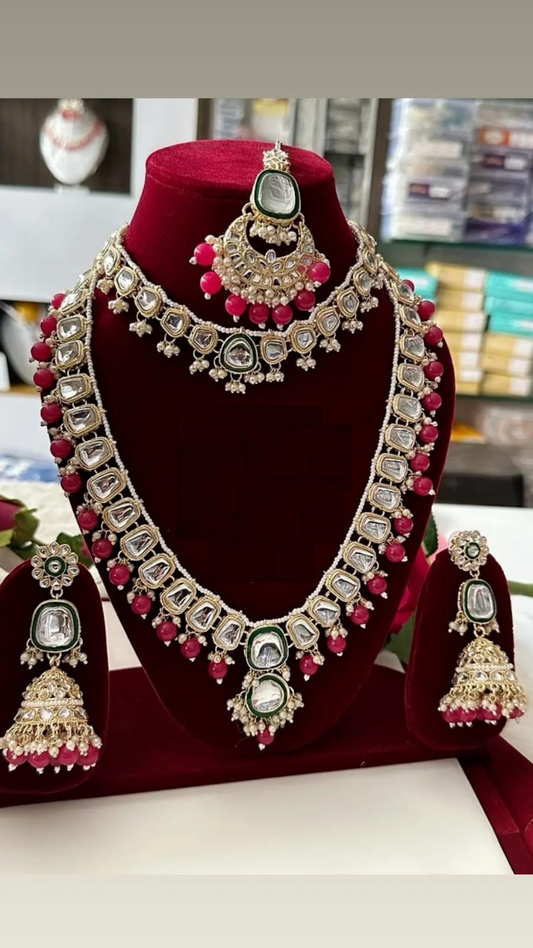 Beautiful Necklace Set with Long Necklace, Jhumka and Maang Tika