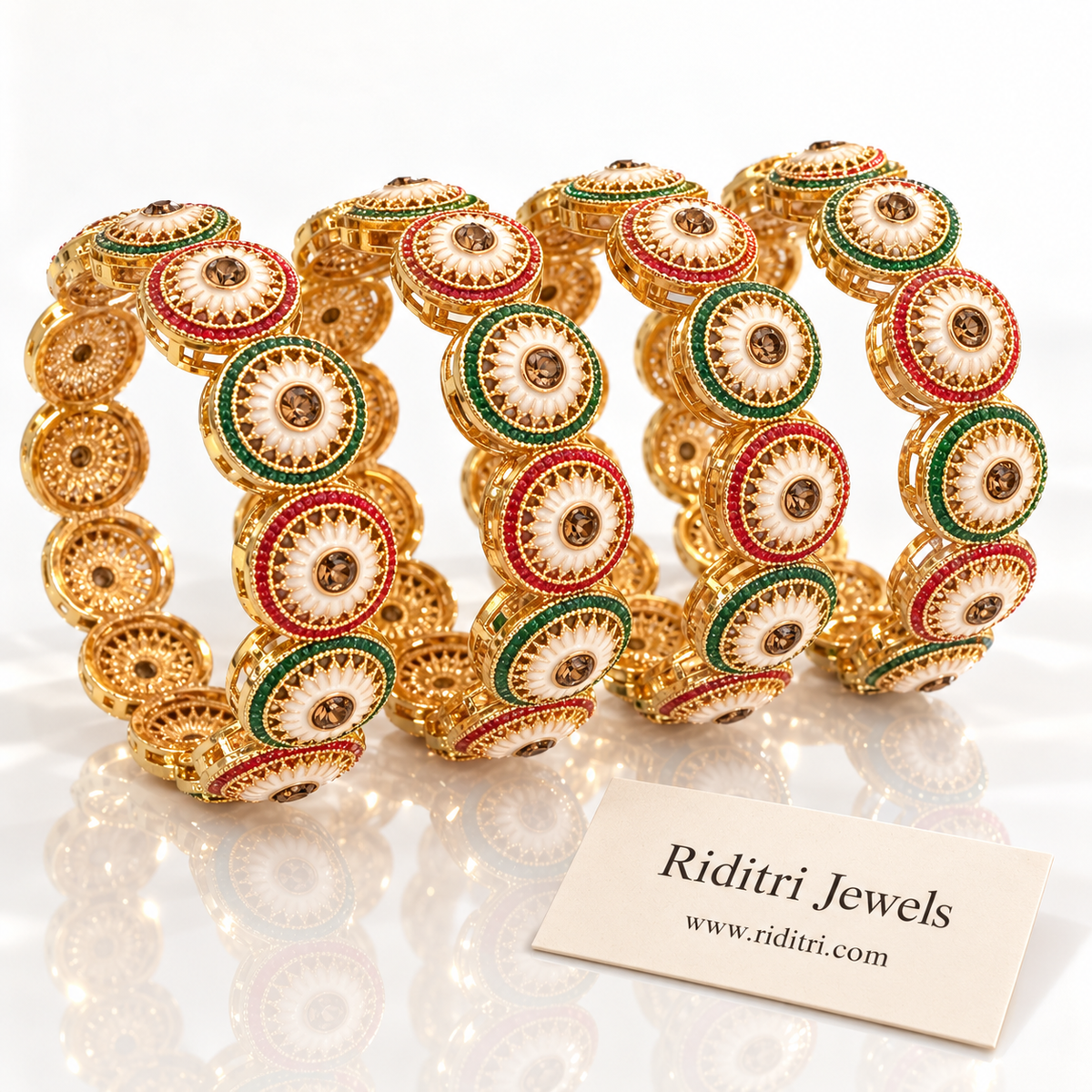 Chakra Red Green Gold Plated Bangles