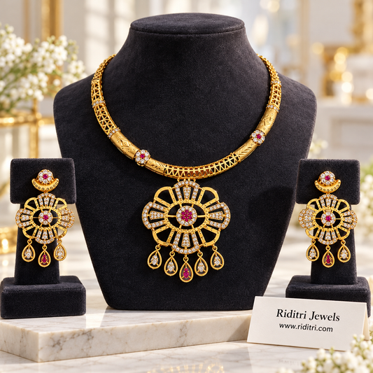 Suhani gold plated necklace set with matching earrings for festive wear