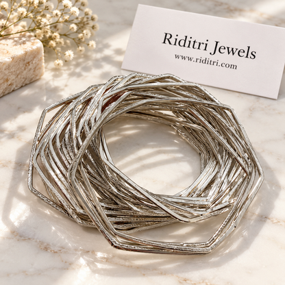Hexagon Metal Bangles-Silver