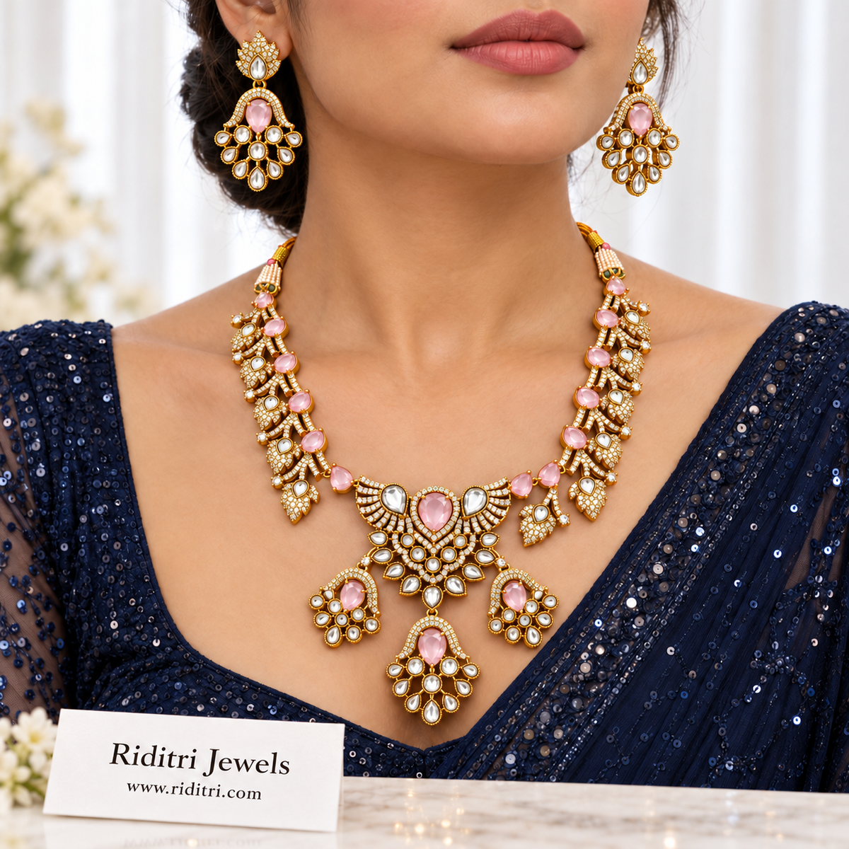 Shahzadi Kundan Necklace Set – Baby Pink