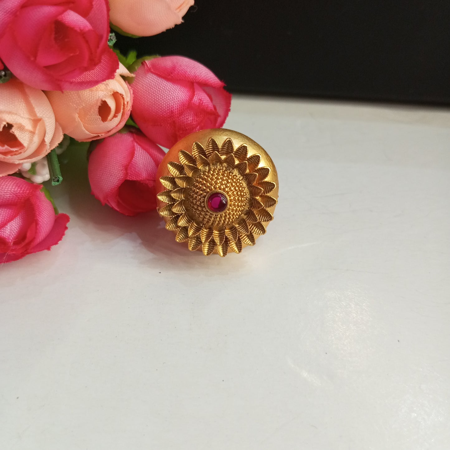 Matte Finish Adjustable Ring- Crafted Flower design