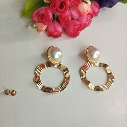 Spiral Contemporary Drop Earrings with Pearl Stud design