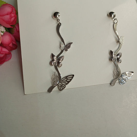Silver Color Drop Earrings with Cute Butterflies