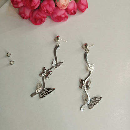 Silver Color Drop Earrings with Cute Butterflies