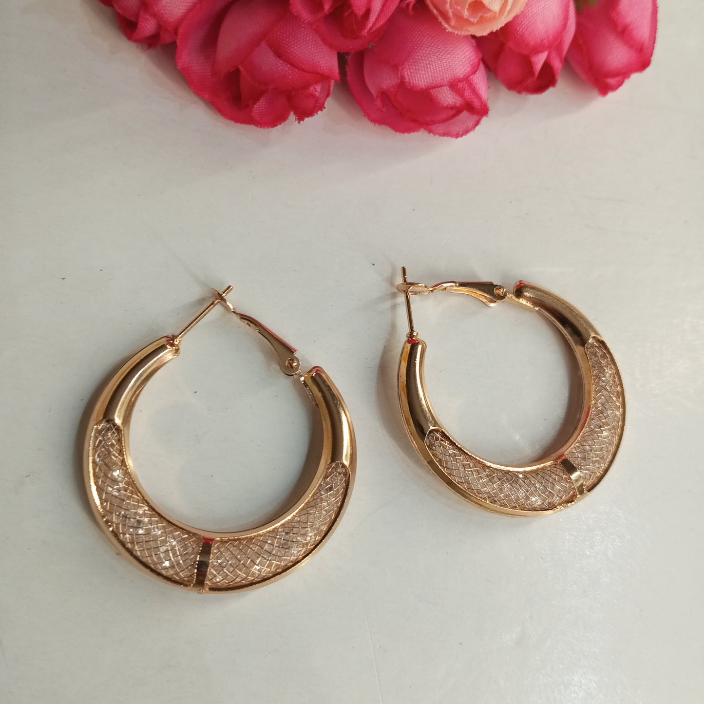 Rose Gold Hoop Earrings- Mesh Design