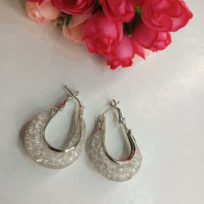 Silver Oval Shape Earrings- Mesh Design