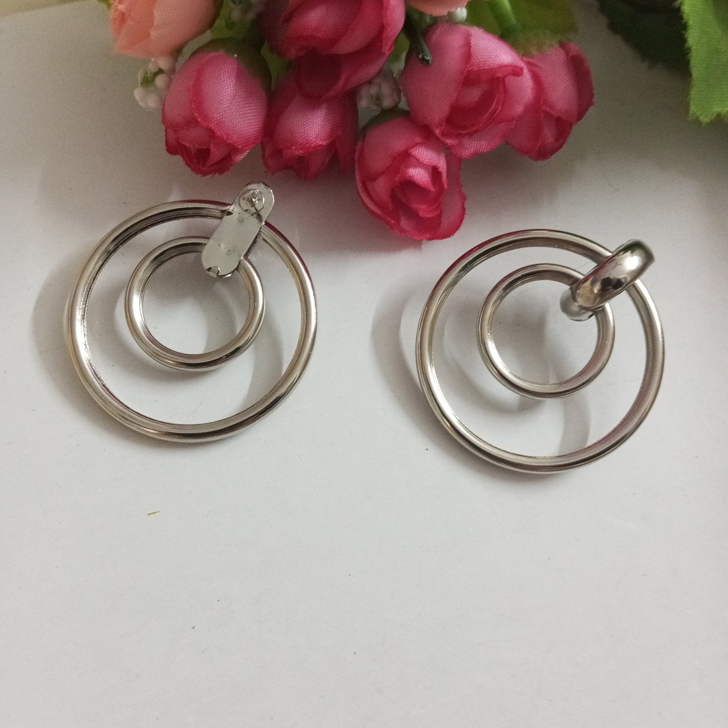 Silver Toned Round Earrings