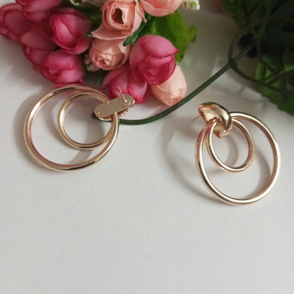 Rose Gold Toned Drop Earrings Double Layer